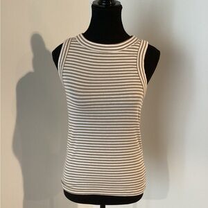 Banana Republic Khaki and White Fitted Ribbed Tank Top